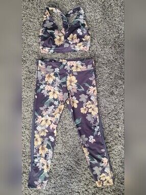 JoyLab Floral Print Sports Bra M Leggings Lg Set